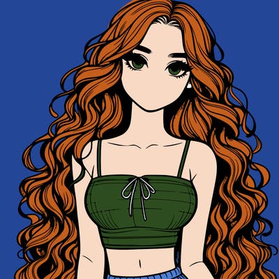 realistic girl with long curly hair and a crop top