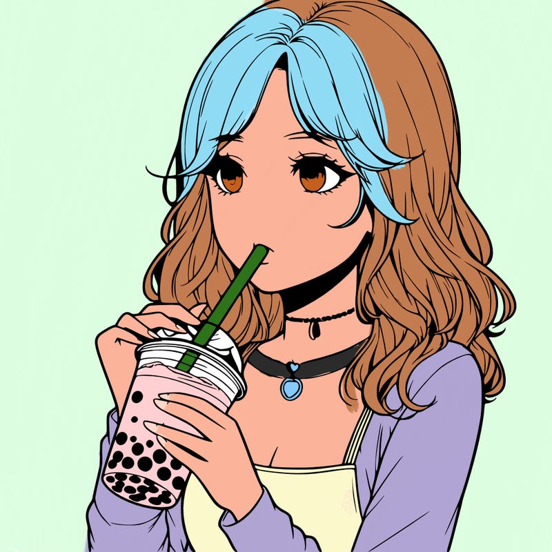 realistic girl drinking boba tea