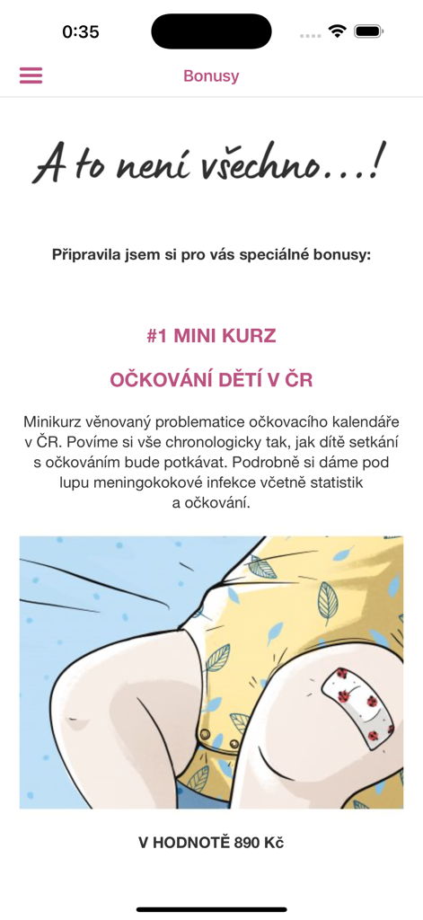 Supermáma - Bonus mini course screen about child vaccination on the Supermáma mobile app