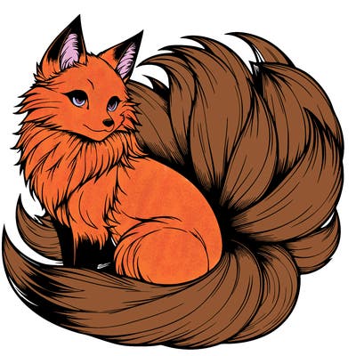 realistic detailed 9 tailed anime fox