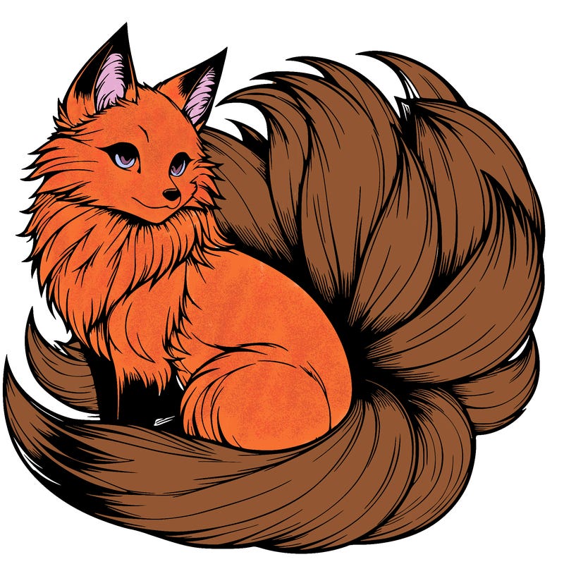 realistic detailed 9 tailed anime fox