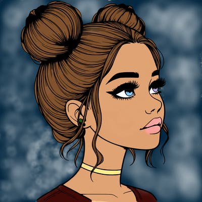 realistic girl with buns on the top of her head