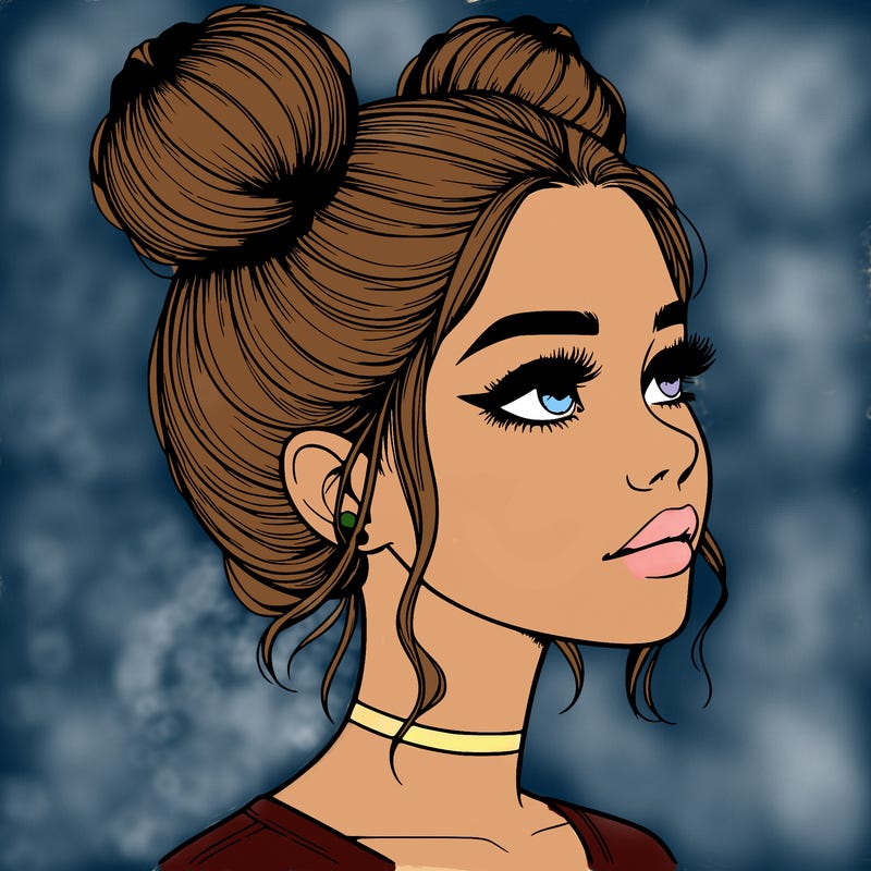 realistic girl with buns on the top of her head