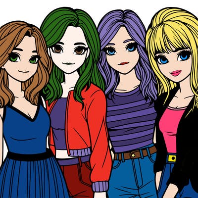 a group of girls realistic