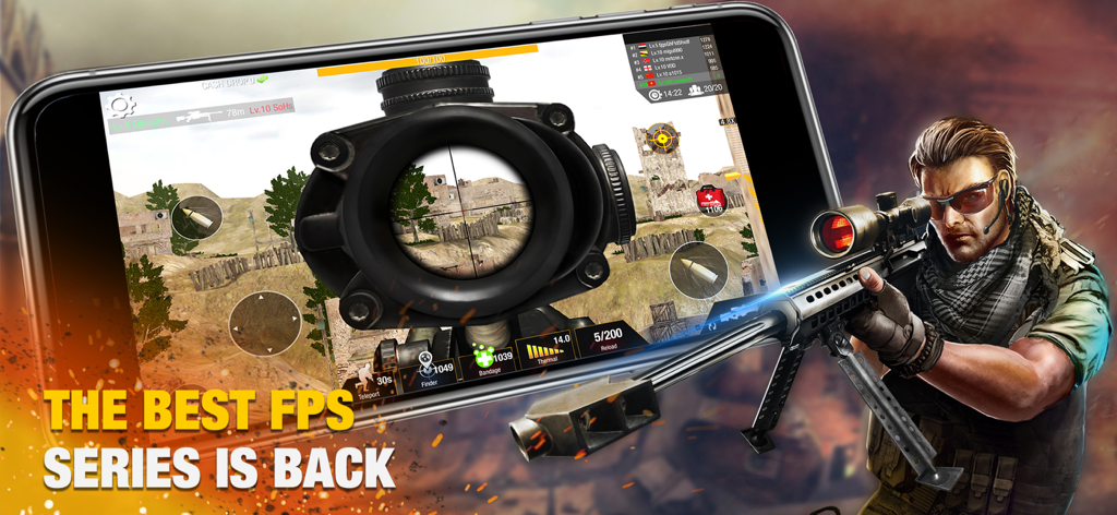 First person perspective through a sniper scope in Sniper 3D Bullet Strike PvP mobile game