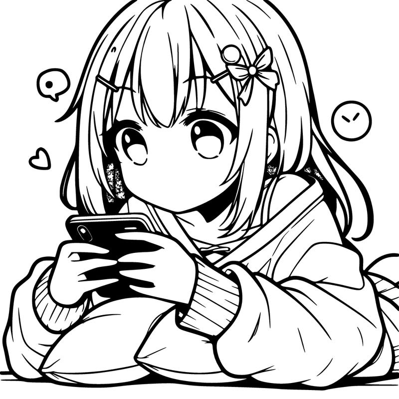 anime girl playing on her phone