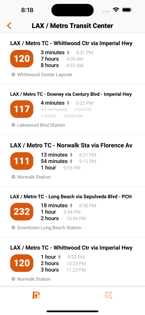 Los Angeles Transit (LA Metro) - Horarios de llegada de autobuses y rutas en tiempo real en el Centro de Tránsito Metro de LAX.