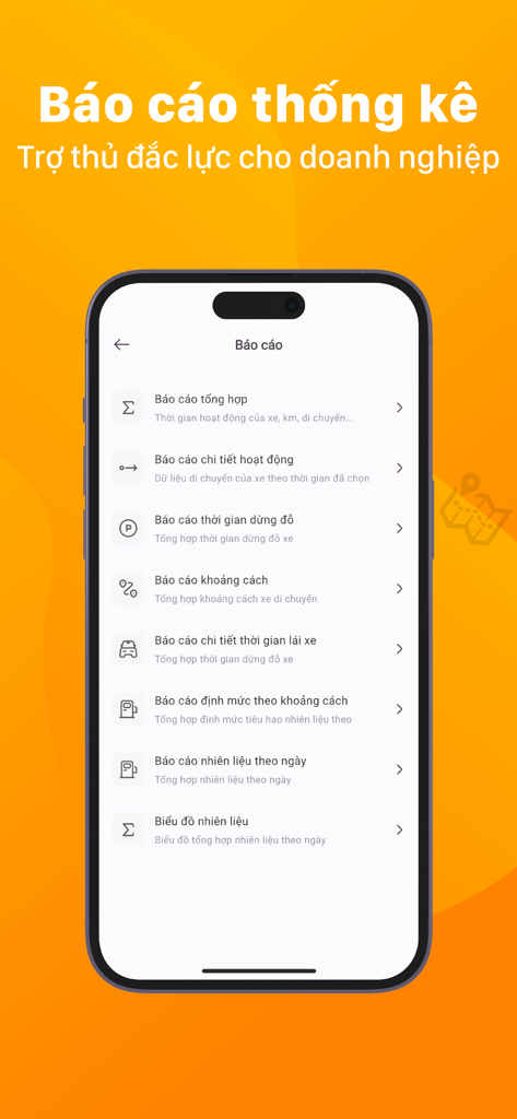 A mobile app screen showing vehicle activity and fuel consumption reports in iTrack Pro