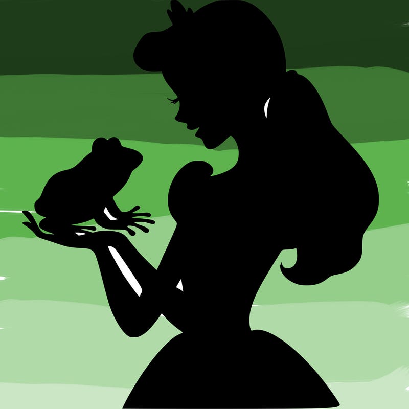 a shadow of a princess holding a frog realistic