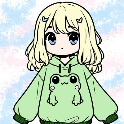 girl wearing frogging sweatshirt