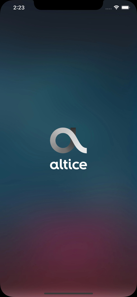 Fundação Altice - Tela de abertura do aplicativo de galeria Fundacao Altice com o logotipo da Altice em um fundo gradiente escuro