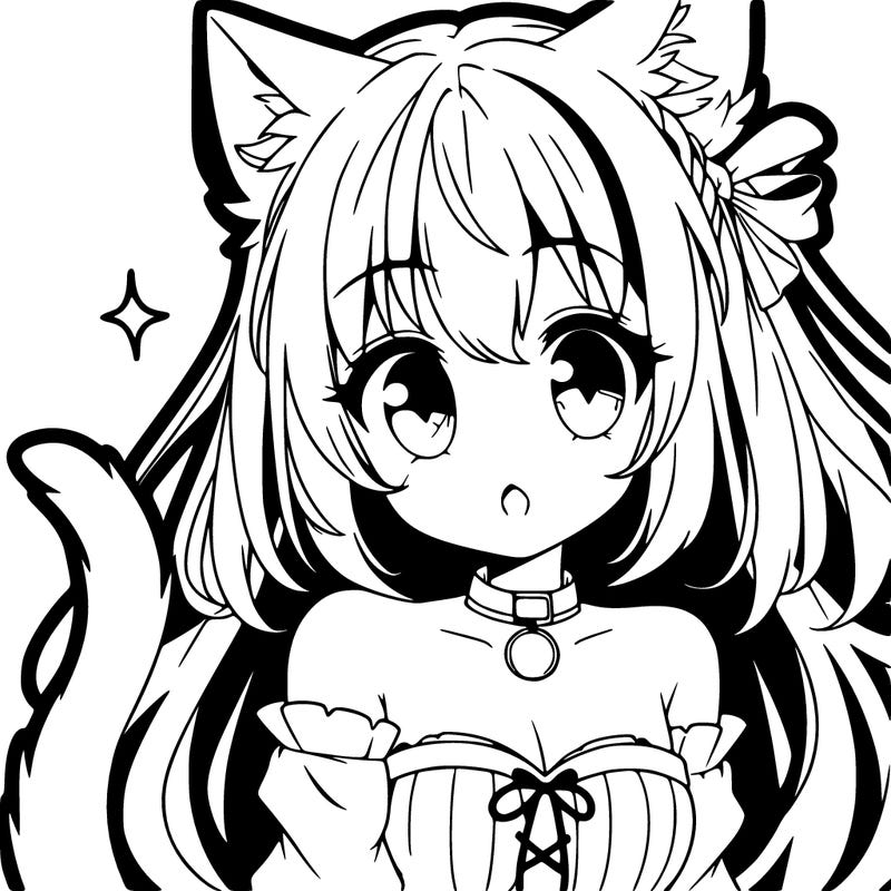 anime girl with cat ears and a cat tail