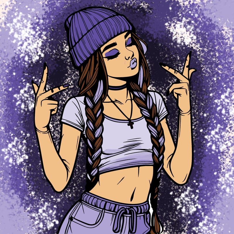 realistic teenage girl with braids and a beanie and crop top doing 🫶🏼