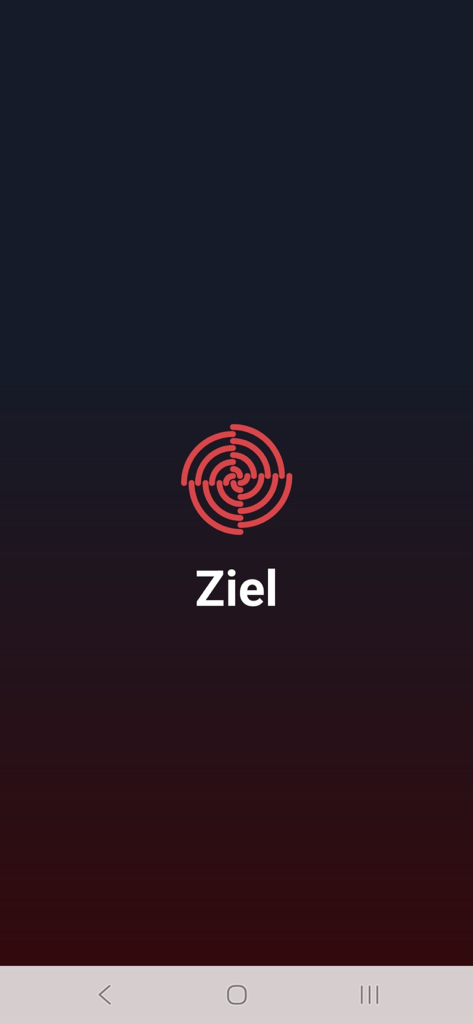 Ziel App - The splash screen of the Ziel app featuring a red circular swirling logo and the text Ziel on a dark background.