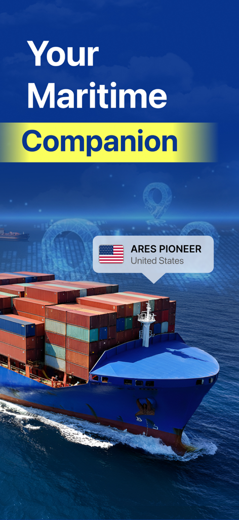 Un cargo en mer avec une étiquette numérique l'identifiant comme l'Ares Pioneer sous pavillon américain.