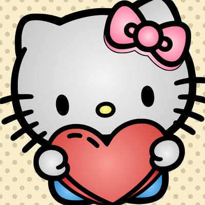 hello kitty holding a big heart