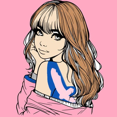 realistic girl with bangs looking over her shoulder