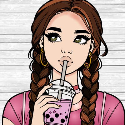 realistic girl with braided hair drinking boba