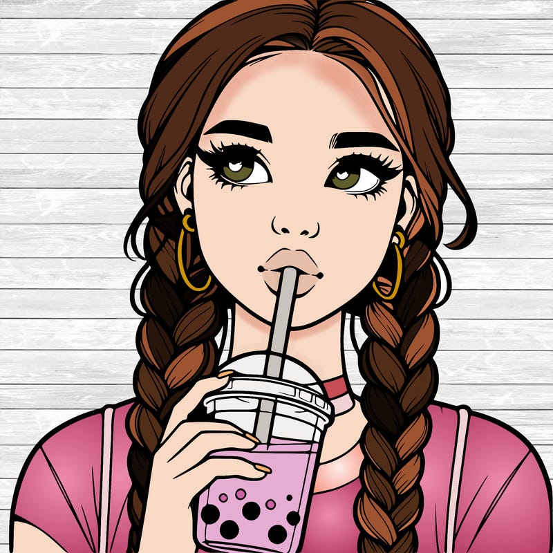 realistic girl with braided hair drinking boba