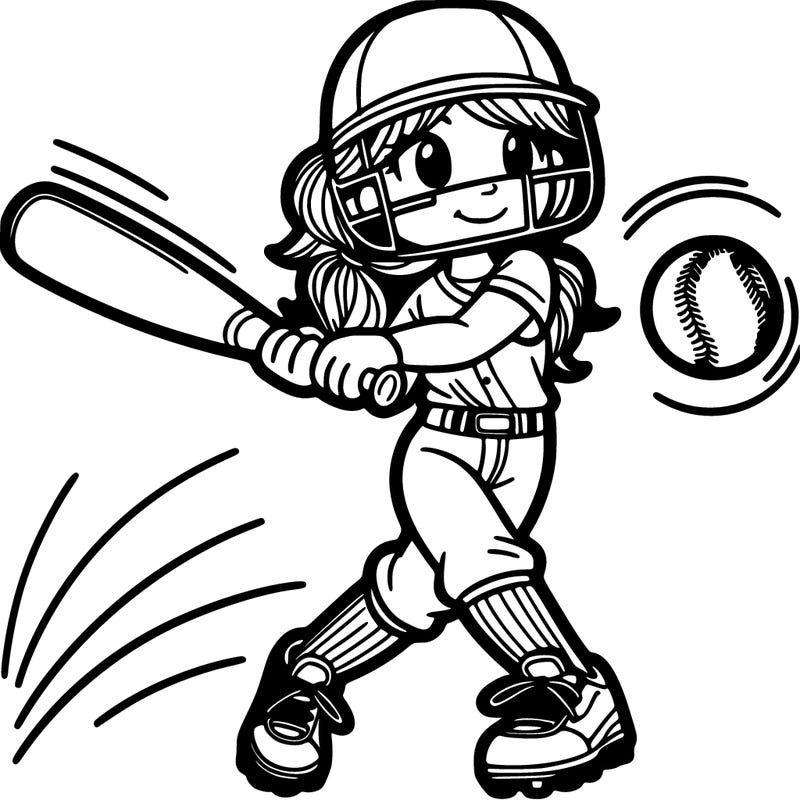 softball girlplayer in action of hitting the ball