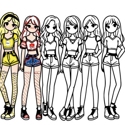 a group of girls wearing crop tops and shorts