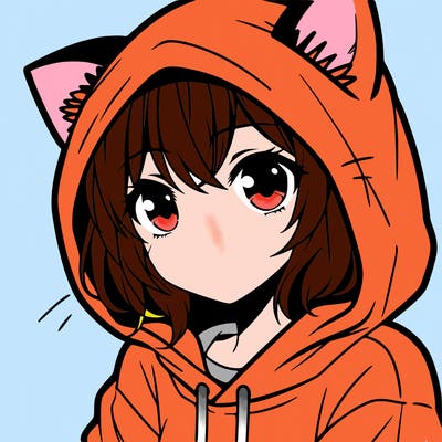 anime girl wearing hoodie with cat ears