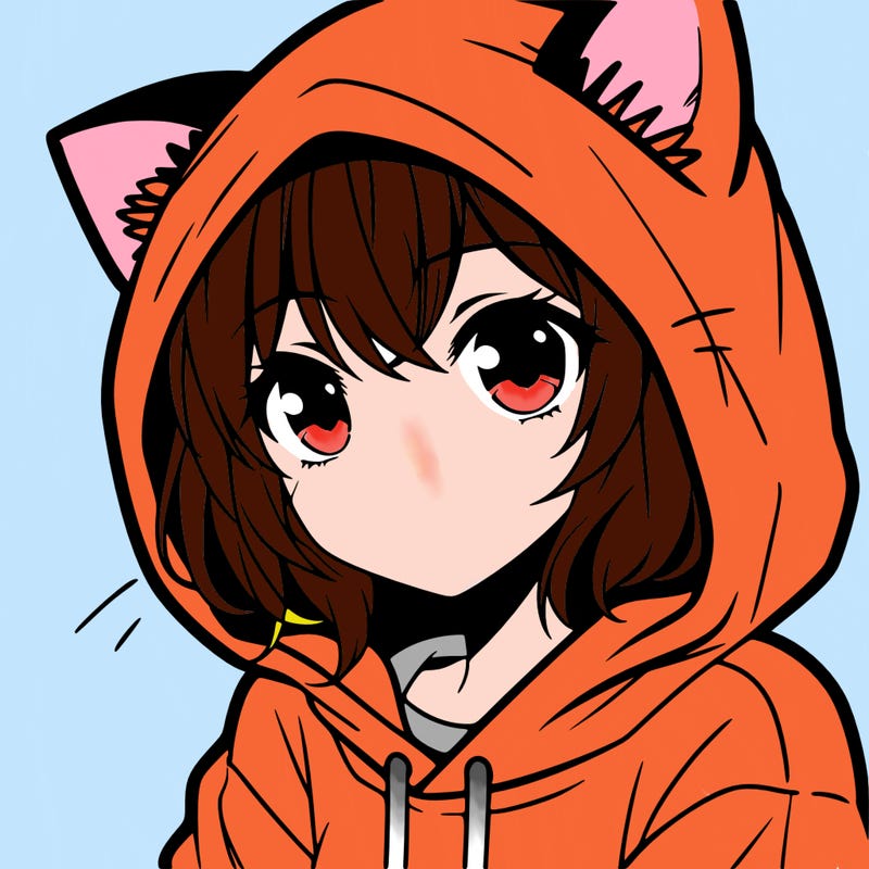 anime girl wearing hoodie with cat ears