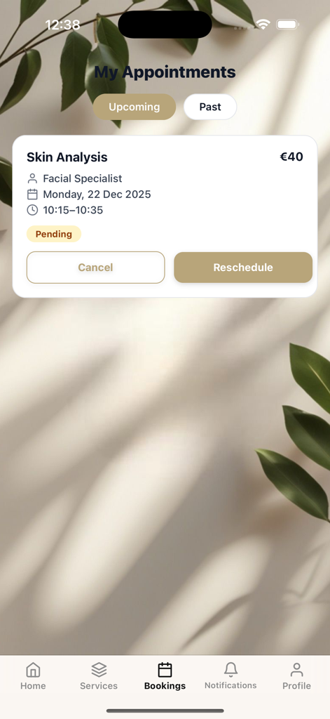 Viola Clinic - Tela do aplicativo móvel exibindo os detalhes da próxima consulta de análise de pele.