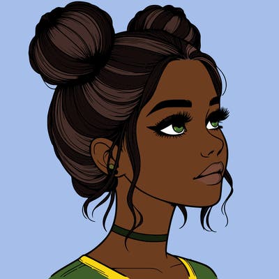 realistic girl with buns on the top of her head