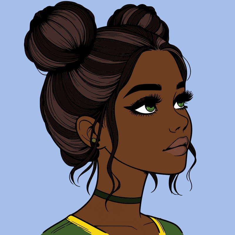 realistic girl with buns on the top of her head