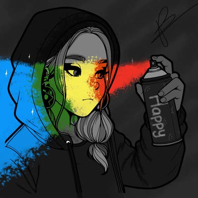 a realistic girl, spray painting