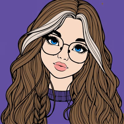 girl with long hair and freckles and glasses realistic