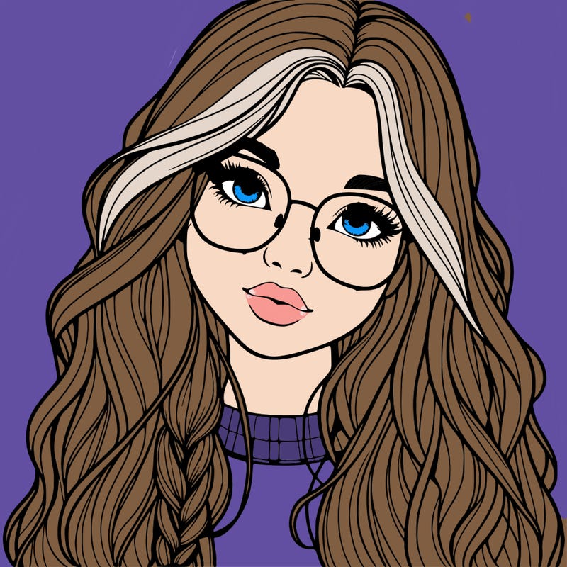 girl with long hair and freckles and glasses realistic