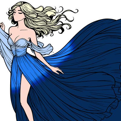 realistic woman in dress flowing the the wind