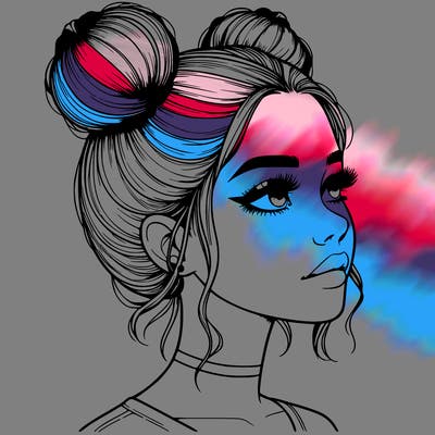 realistic girl with buns on the top of her head