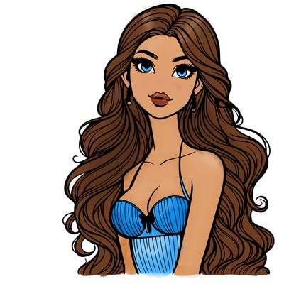 beautiful realistic woman with long hair in a swimsuit