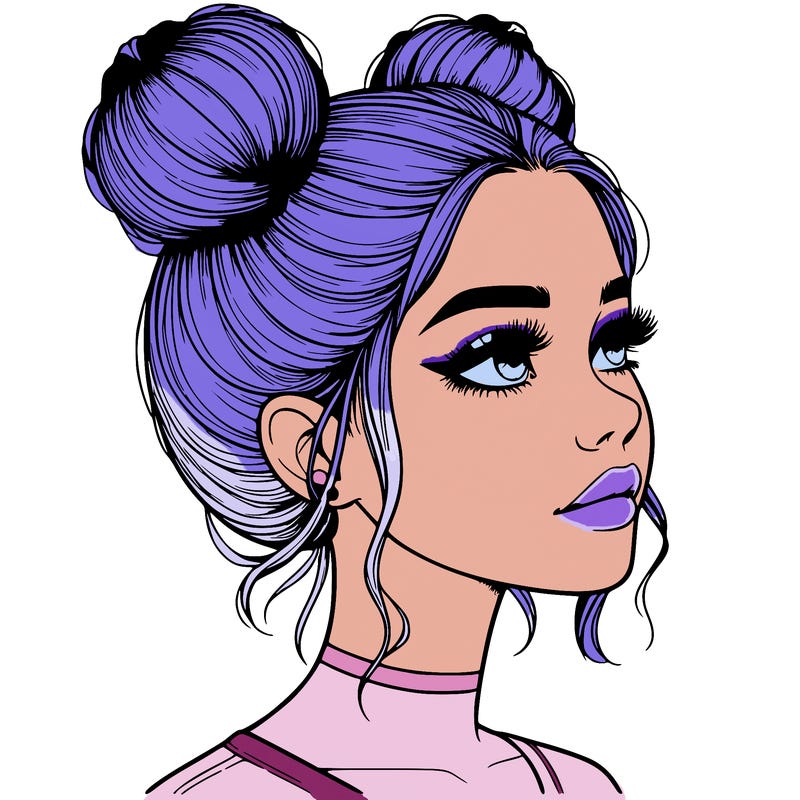 realistic girl with buns on the top of her head