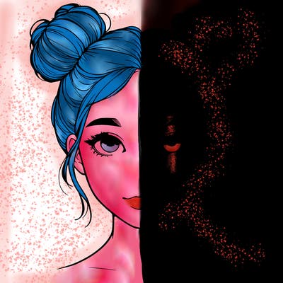 realistic girl with two buns on top of her head