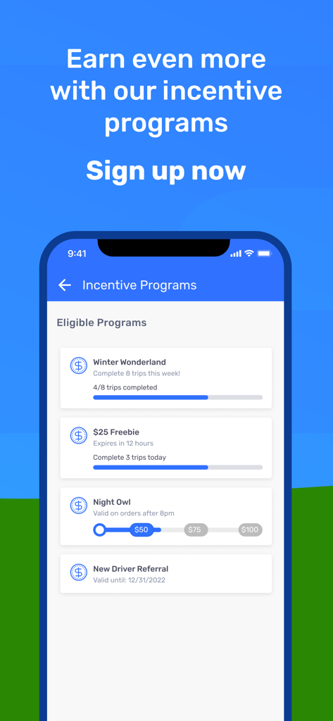Spark Driver app interface showing incentive programs to earn extra money