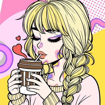 realistic girl drinking coffee