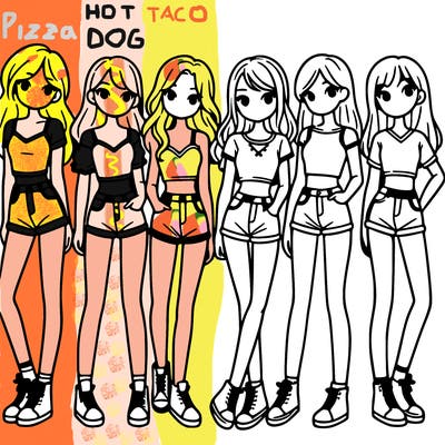 a group of girls wearing crop tops and shorts