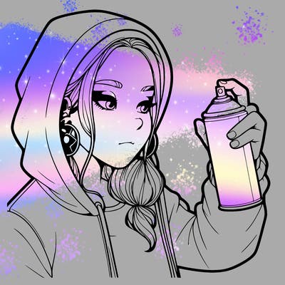 a realistic girl, spray painting