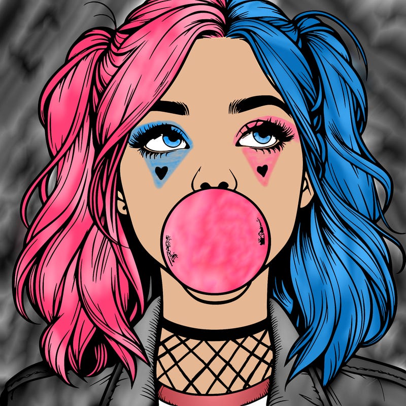 realististic girl blowing bubble -gum