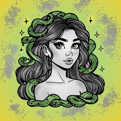 realistic girl with snakes as hair