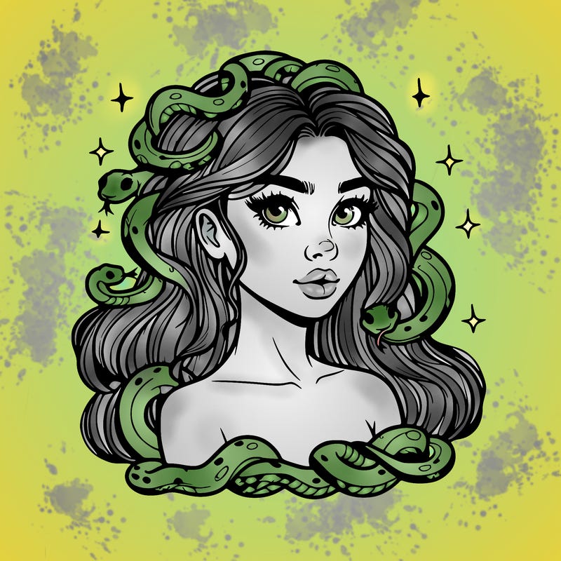 realistic girl with snakes as hair