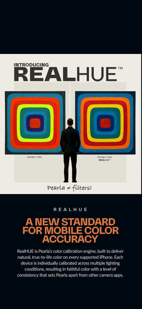 Pearla - Pro Filmic Camera - Pearla RealHUEカラーキャリブレーションエンジンを使用したiPhone写真の色精度の比較。