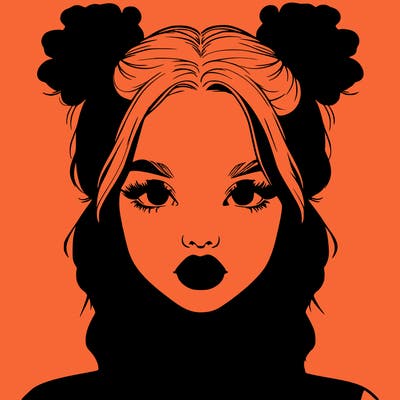 realistic girl with two buns in hair and lips