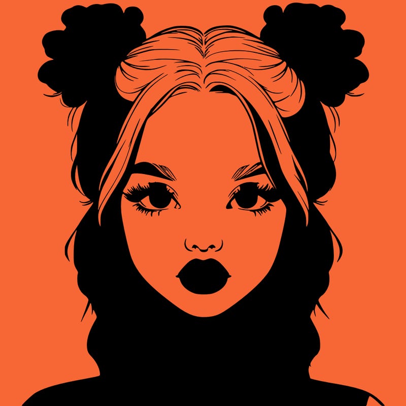 realistic girl with two buns in hair and lips