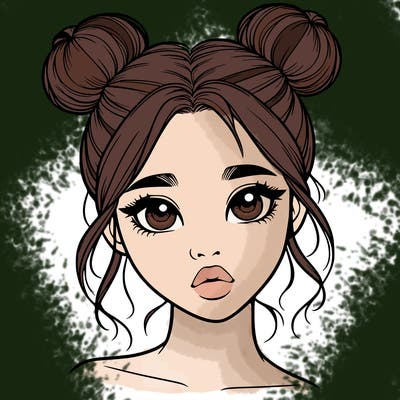 realistic girl with two buns on her head