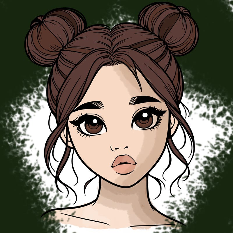 realistic girl with two buns on her head